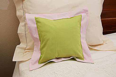 Pillow Sham. MACAW GREEN with PINK LADY color border.12"